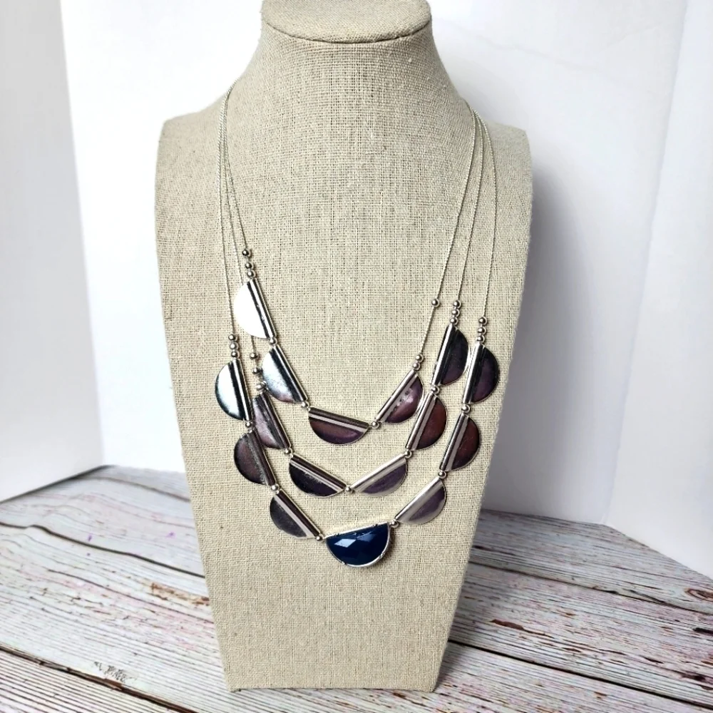 THE SAK SILVER COLOR 3 ROW NECKLACES‎ NEW RECYCLED METAL NWT SUMMER FALL…